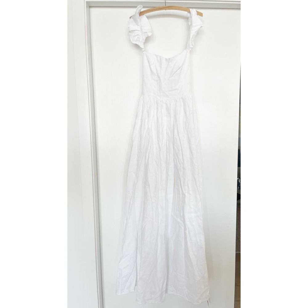 NWT Reformation Vecchio Linen Dress, White Maxi Gown Ruffles Smocked, Size 8